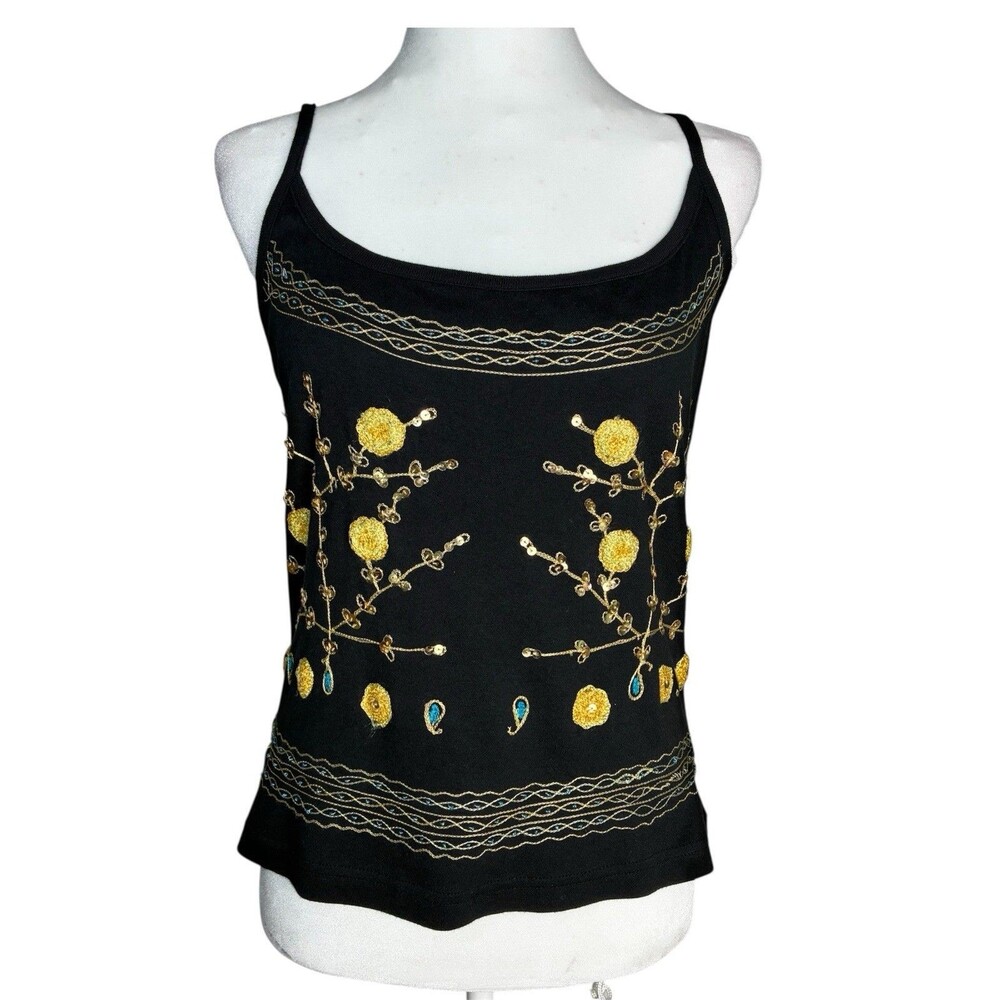 Renna Black Embellished Tank Top Slit Size L